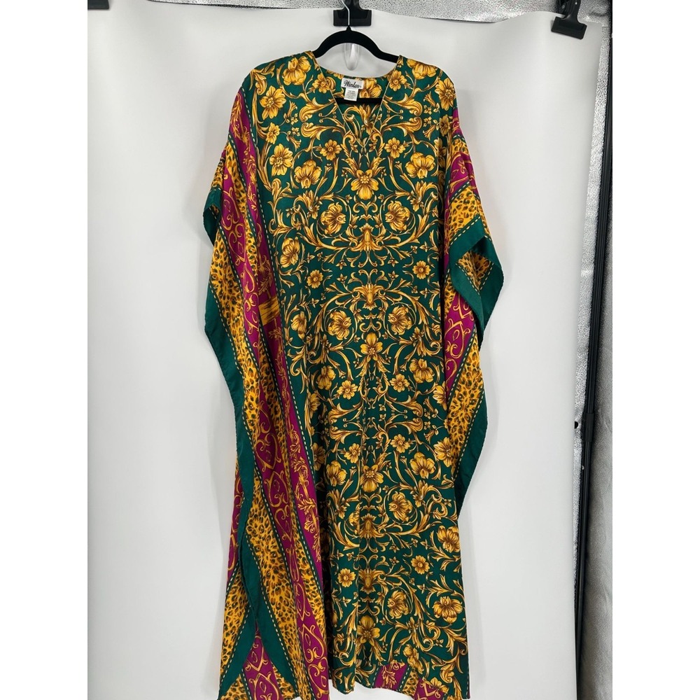 Winlar One Size Kaftan Dress Floral & Leopard Print Polyester Multicolor Pakista